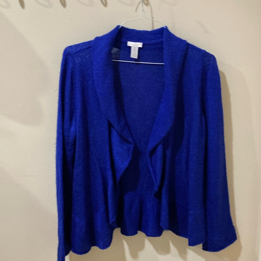 Cobalt blue cardigan with ruffle hem